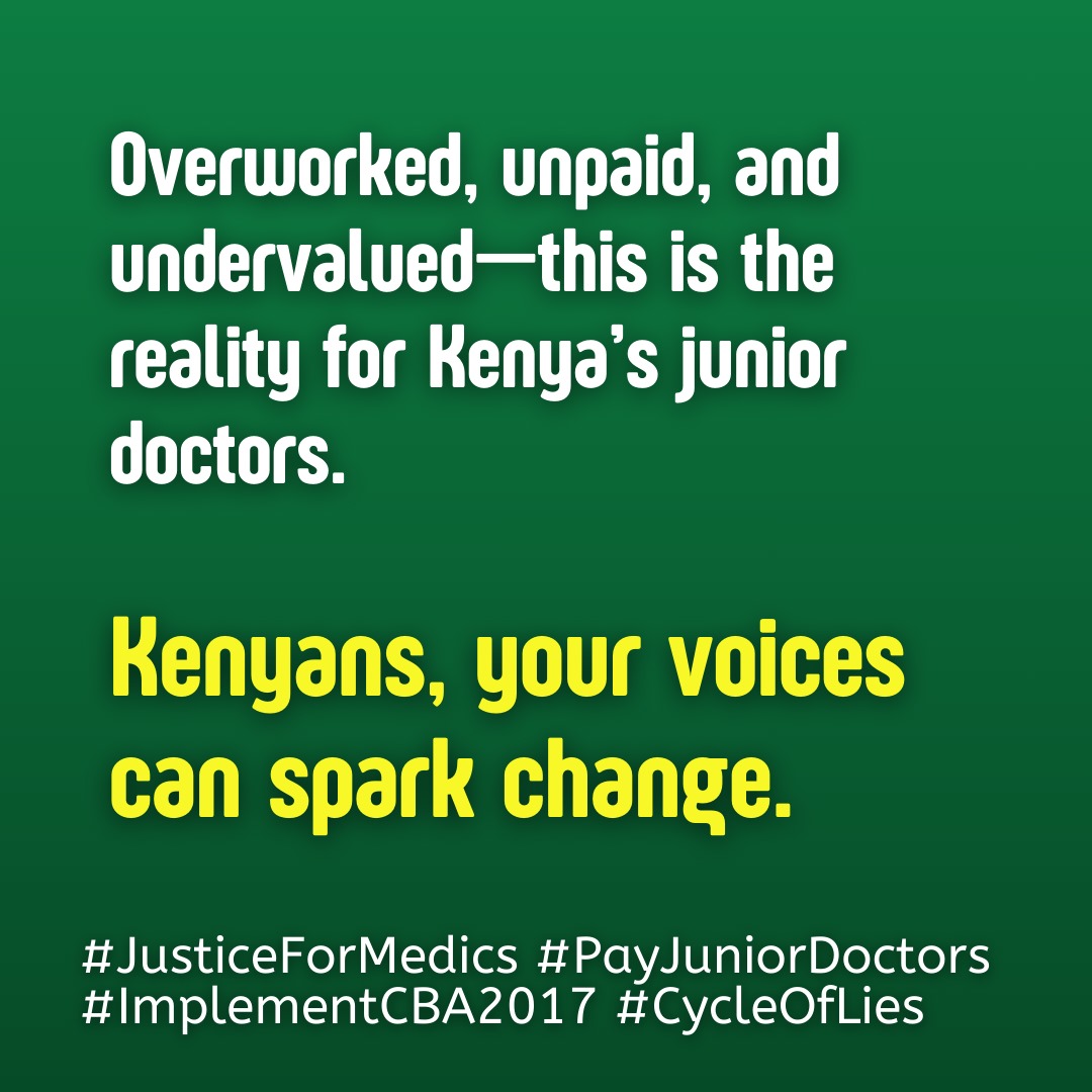 wango_emmanuel's tweet photo. A demotivated doctor is a danger to the patients.
#JusticeForMedics 
#PayJuniorDoctors 
#ImplementCBA2017 
#Cycleoflies https://t.co/m6lVQHEOiq