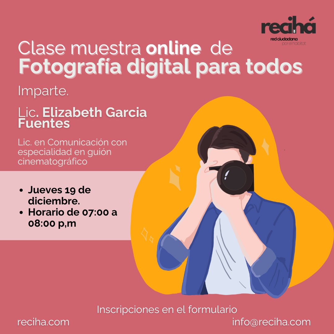 recihaAC's tweet photo. REGISTRATE: https://t.co/E3IkWqqUir
Clase muestra de "Fotografía digital para todos"
Conoce a la Licenciada que lo imparte, sobre nuestro temarío y lo que puedes aprender el curso
Jueves19 de Diciembre/ 7:00 Pm https://t.co/yBh9vVp1sc