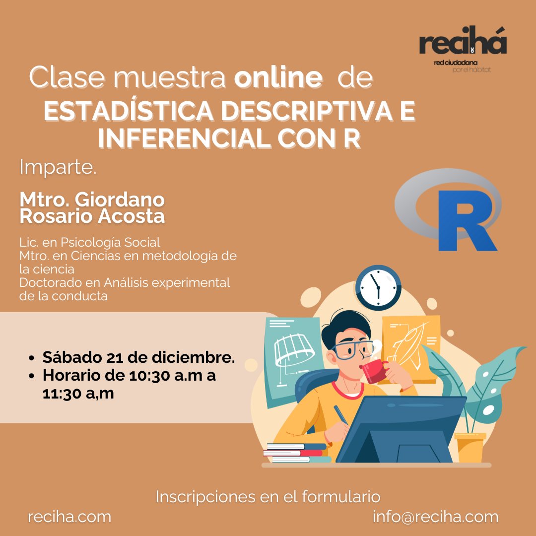 recihaAC's tweet photo. REGISTRATE: https://t.co/pHHQqL1WHJ
Clase muestra de "Estadística descriptiva e inferencial con R"
Conoce al Maestro que lo imparte, sobre nuestro temarío y lo que puedes aprender el curso
Sábado 21 de Diciembre/ 10:30am https://t.co/HFc9CPwFJ2