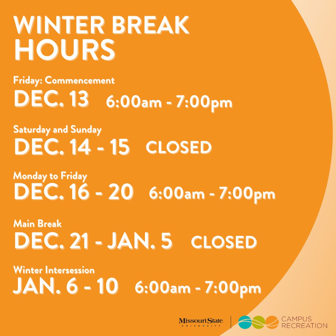_MSUCampusRec's tweet image. Finals are here and that means winter break is right around the corner! The FRC will have a change in hours for the next few weeks during this time.