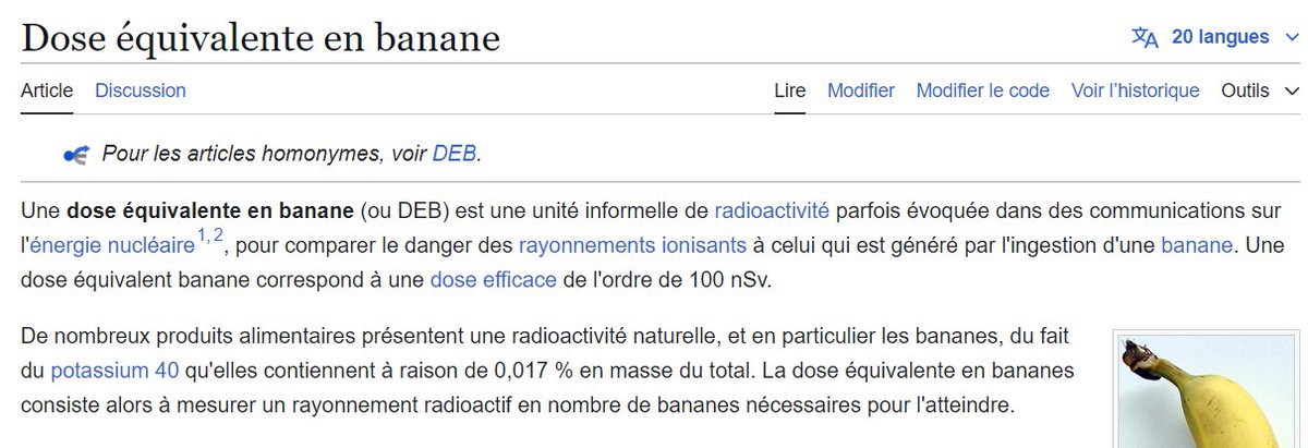 rachidowsky13's tweet photo. Je propose que tous les articles sur la radioactivité utilisent la dose équivalente en banane (DEB). Une unité simple, basée la radioactivité naturelle d’une banane, pour remettre les choses en perspective.

PS : ici il y a l'équivalent de 2 bananes dans le litre d'eau, max. https://t.co/7YVzJPMjCc