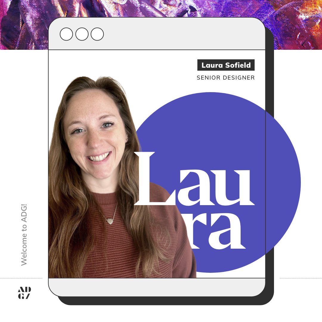 ADGCreative's tweet photo. 🎉 Let's welcome Laura—our newest Sr. Designer! Laura brings a passion for connecting with audiences through her diverse skills in brand development, print, and digital design. Welcome aboard, Laura—we’re so excited to have you with us! #CreativesOfADG #NewHire #DesignWithImpact https://t.co/dP6TdIQJ3W