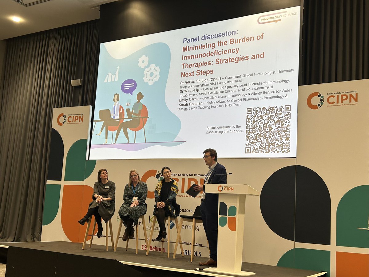 Great panel discussion from <a href="/sarahjdenman/">Sarah Denman</a> <a href="/Winnieip8/">Winnie ip</a> and Emily Carne on diverse approaches at #bsicipn24 by adult and paediatric services across regions to reduce the burden of immunodeficiency