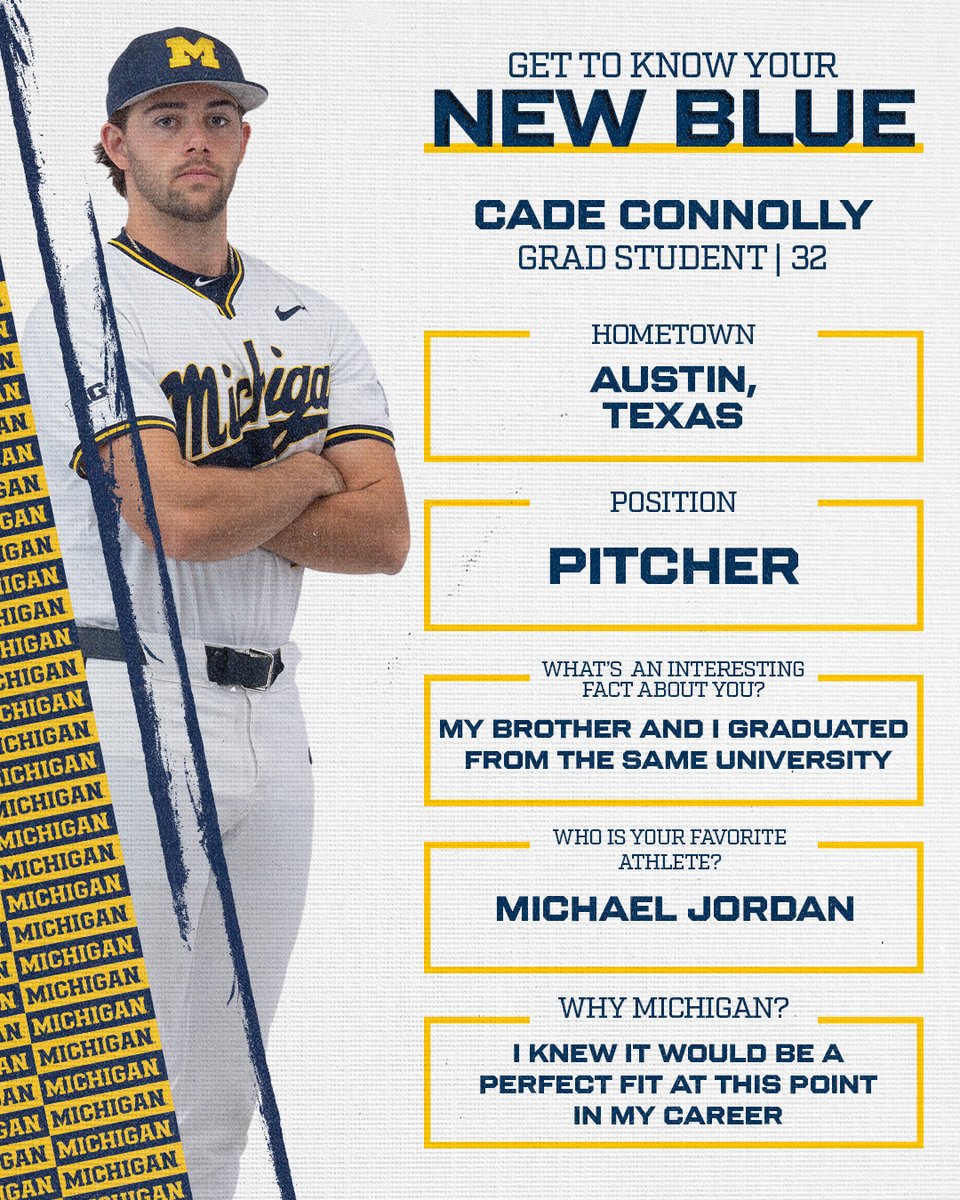umichbaseball's tweet photo. 𝐌𝐞𝐞𝐭 𝐭𝐡𝐞 𝐍𝐞𝐰𝐜𝐨𝐦𝐞𝐫𝐬

Cade Connolly is ready for a new challenge with the Wolverines this season! 

#GoBlue https://t.co/xrazvSJGY4