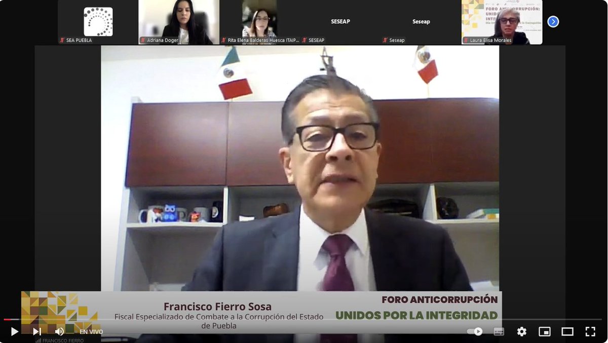 La Comisionada Presidenta del ITAIPUE <a href="/huesca_rita/">Rita Elena Balderas Huesca</a>, participó de manera remota en la inauguración del "Foro Anticorrupción: Unidos por la Integridad", organizado por el <a href="/SEAPuebla/">seapueblaoficial</a>.
El Fiscal Francisco Fierro Sosa, enfatizó que la lucha contra la corrupción es un derecho de todos.