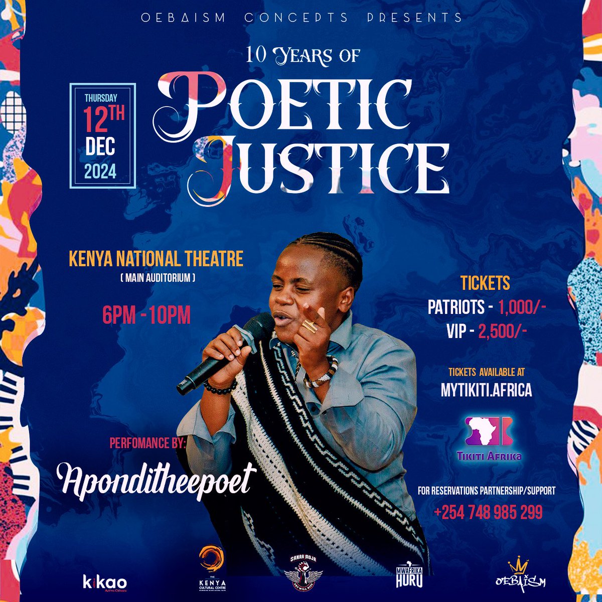 WillieOeba's tweet photo. Introducing Poetic Justice Featured Acts

12th December is marked as a Legendary Moment.

One of the most sort after poet, Forum Civ Artivism Fellow &amp; a Fire Brand

ApondiThePoet will be staging.
 
All Hail. https://t.co/HlYkbZyqyT