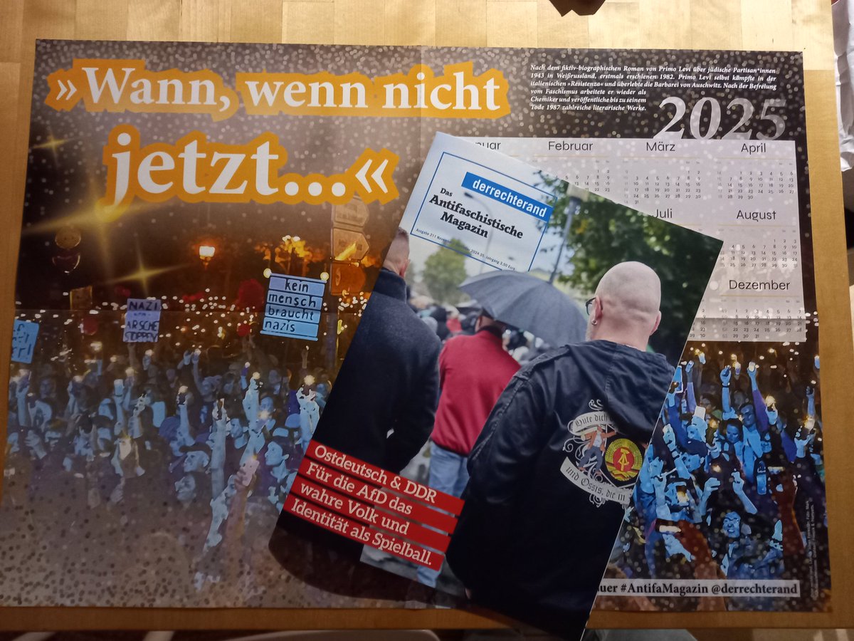 BudlerKai's tweet photo. das neue #AntifaMagazin @derrechterand im Briefkasten inkl. Kalender für 2025. Beste Lektüre zum Jahresende und Perspektiven fürs kommende Jahr #DankeAntifa https://t.co/wuqgXZhk6c