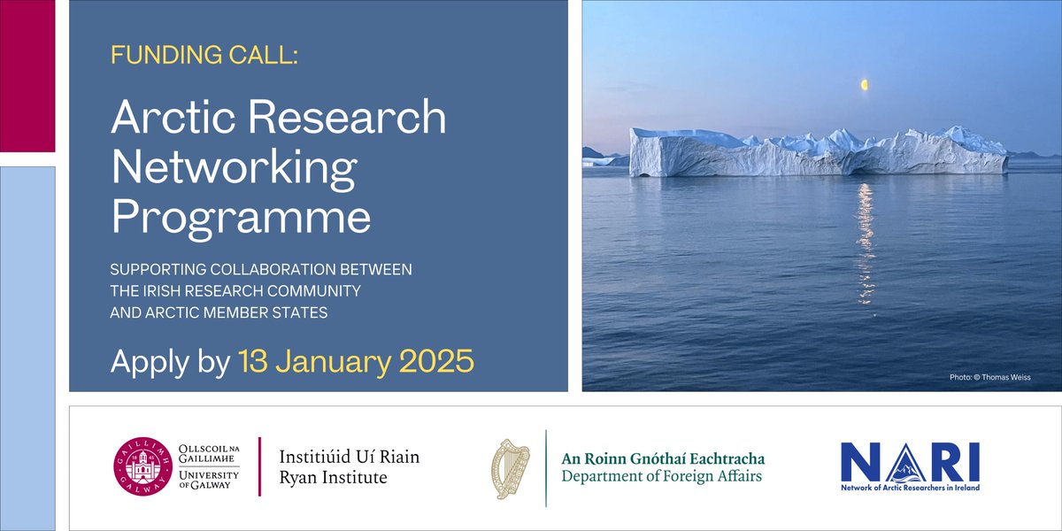 Ryan Institute @ University of Galway (@ryaninstitute) on Twitter photo Arctic researchers in Ireland: Don’t miss the opportunity to apply for grants up to €5,000 to:
🔹 Collaborate with <a href="/ArcticCouncil/">Arctic Council</a> Working Groups
🔹 Present at top Arctic-focused conferences
📅Deadline: 13 Jan 2025 universityofgalway.ie/ryaninstitute/… <a href="/NARI_Arctic/">Network of Arctic Researchers in Ireland (NARI)</a> <a href="/dfatirl/">Irish Foreign Ministry</a> <a href="/IrlEmbOslo/">Ireland in Norway</a> Arctic researchers in Ireland: Don’t miss the opportunity to apply for grants up to €5,000 to:
🔹 Collaborate with <a href="/ArcticCouncil/">Arctic Council</a> Working Groups
🔹 Present at top Arctic-focused conferences
📅Deadline: 13 Jan 2025 universityofgalway.ie/ryaninstitute/… <a href="/NARI_Arctic/">Network of Arctic Researchers in Ireland (NARI)</a> <a href="/dfatirl/">Irish Foreign Ministry</a> <a href="/IrlEmbOslo/">Ireland in Norway</a>