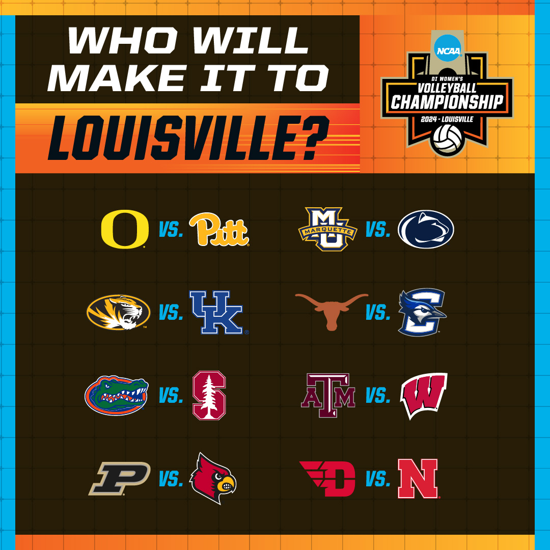 NCAAVolleyball's tweet photo. Sixteen teams remain for regional action this week. Secure your seat today to see who will be crowned a national champion in Louisville! 🏐🏆🏐🏆

🎟️ https://t.co/6c3xYuWmE4

#NCAAWVB https://t.co/OO2QwIeRR3
