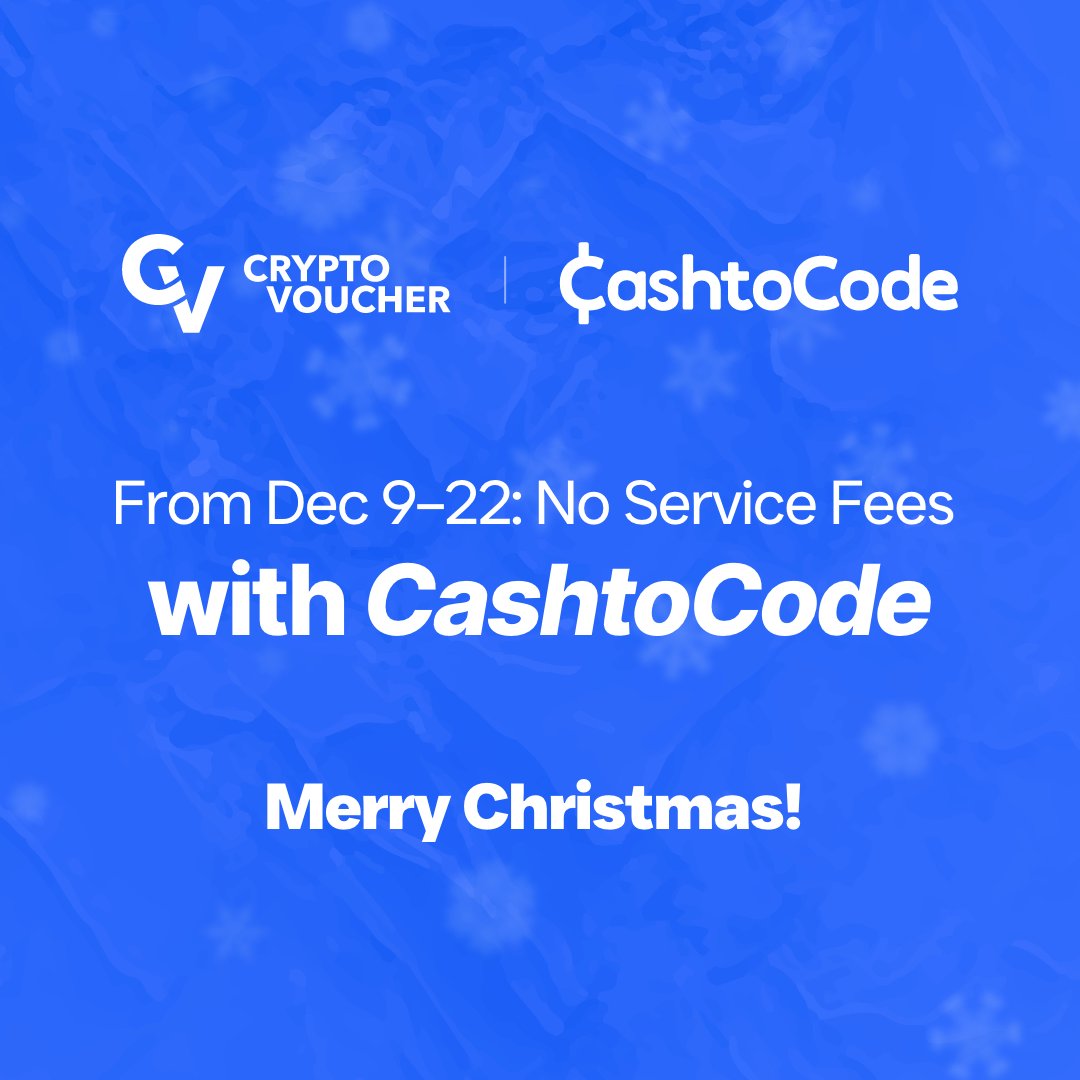 crypto_voucher's tweet photo. From today until Dec 22, enjoy zero service fees when buying #crypto with @CashtoCode ! ๐ค
๐ณ Use CashtoCode Classic or eVoucher for instant payments & seamless transactions.
Merry Christmas! ๐๐
#cashtocode #cryptovoucher #nofees #BTC #Bitcoin #DOGE
