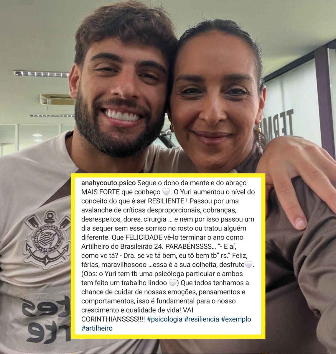 Vessoni's tweet photo. Baita depoimento de Anahy Couto, psicóloga contratada pelo Corinthians em janeiro (estava no SPFC). 
Yuri Alberto... que remontada na sua trajetória em 2024! 

#Corinthians #YuriAlberto https://t.co/zCqOasXokq