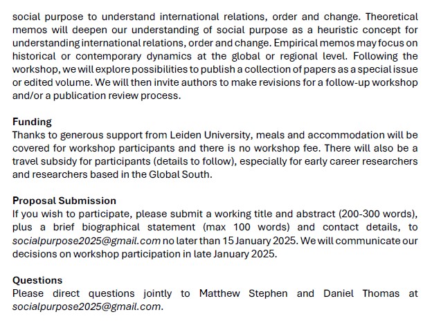 Call for papers: international workshop on Social Purpose in International Order.

Please share! Sharing is caring.

hsu-hh.de/polipo/en/news/