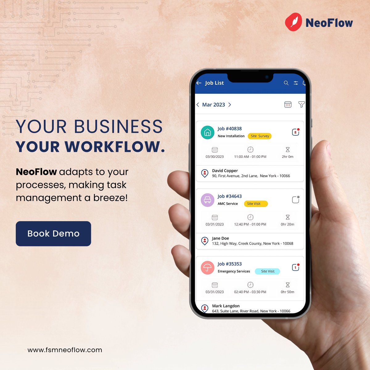 Neoflow_FSM's tweet image. ✨ Your Business, Your Workflow ✨

📲 Take control of your workflows and empower your team to deliver their best!
🚀 Book your demo today at fsmneoflow.com

#NeoFlow #TaskManagement #WorkSmart #BusinessEfficiency #StreamlineYourWorkflow #ProductivityBoost