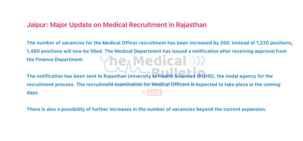med_bulletinIND's tweet photo. Major Update on #Rajasthan Medical Officer Recruitment Examination | #MODRE https://t.co/JG2T8v7bNQ