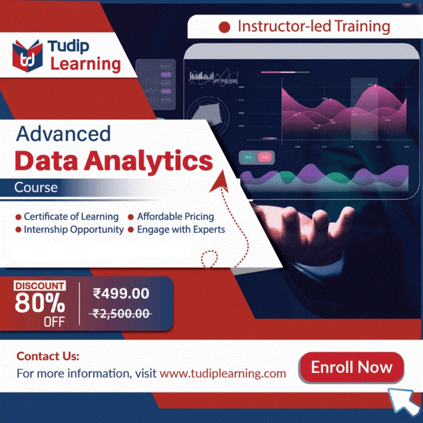 tudiplearning's tweet photo. Our Advanced #DataAnalytics Mastery session is designed to equip you with the essential skills and knowledge to thrive in today’s data-centric landscape.
Advanced Data Analytics Course
10th Dec, 5:30 PM - 6:30 PM
Enroll: https://t.co/zLhsiIQowY https://t.co/QzLIpfPEdt
