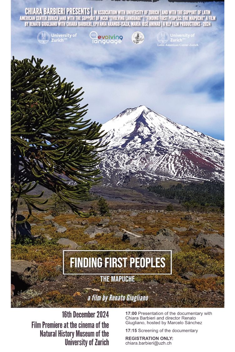 chiara barbieri (@chiarabarbieri_) on Twitter photo First screening is coming! 16th of December, 17:00, premiere of the documentary «Finding First Peoples: the Mapuche» (66’ Language: Spanish Subtitles: English), at the Cinema of the Natural History Museum of the University of Zurich. Registration via email chiara.barbieri@uzh.ch First screening is coming! 16th of December, 17:00, premiere of the documentary «Finding First Peoples: the Mapuche» (66’ Language: Spanish Subtitles: English), at the Cinema of the Natural History Museum of the University of Zurich. Registration via email chiara.barbieri@uzh.ch