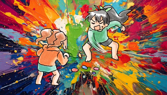 最近ちょこちょこ見かける絵の具の素材使わせて頂きました。おこやよとめんこするひびやよです 