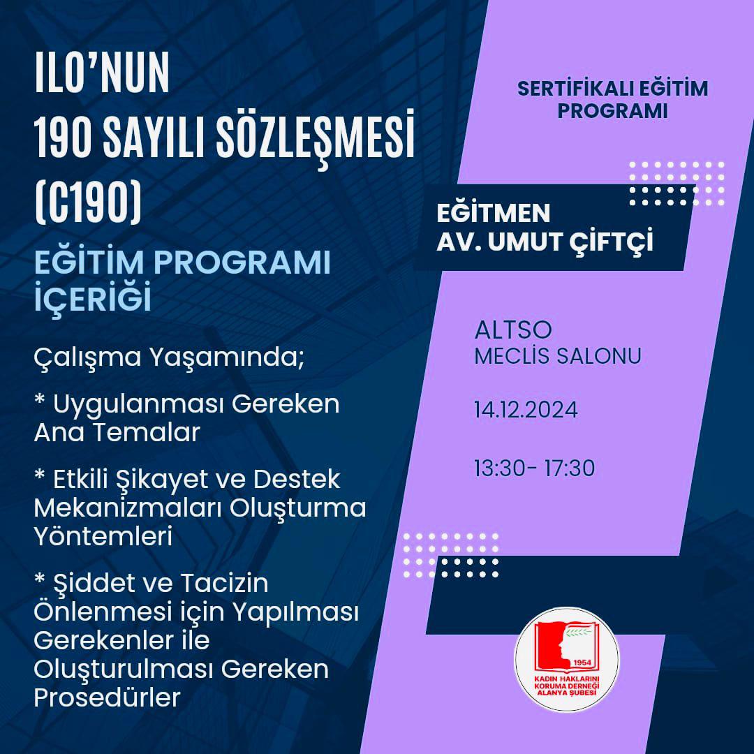 Şiddet ve Tacize Karşı İlk Adım!

💼 ILO’nun 190 Sayılı Sözleşmesi (C190) Eğitimi

🌍 Şiddetten arınmış, insana yakışır bir çalışma yaşamı için sertifikalı eğitim programımıza davetlisiniz!