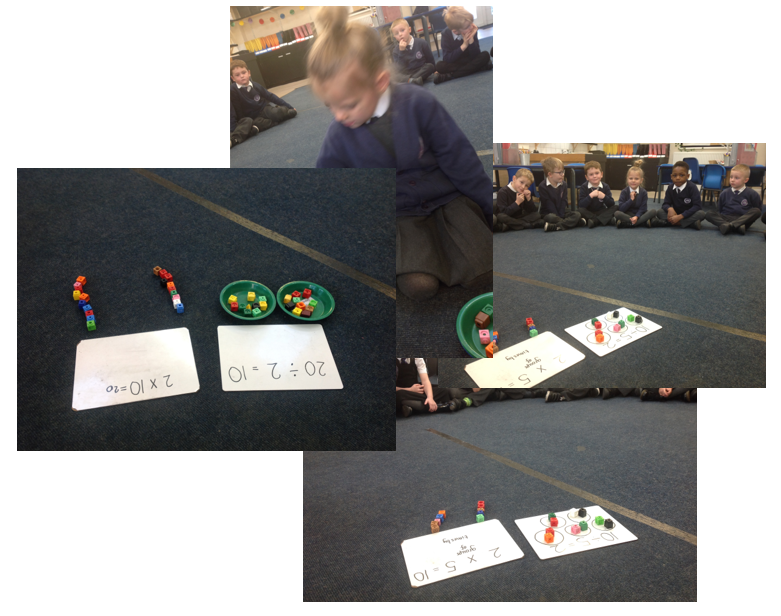 MrsCookYear1's tweet photo. We have started to think how multiplication and division link, using concrete resources #TheMillMaths https://t.co/TbfIfsWSQI