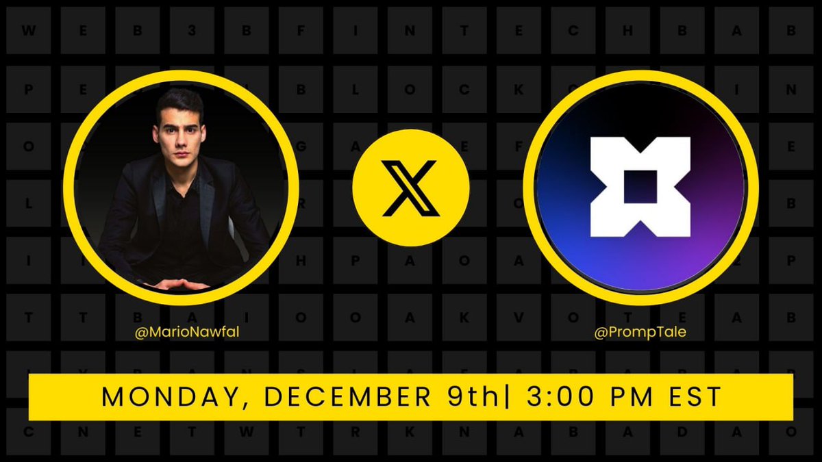 PrompTale is hitting the biggest crypto show on X with <a href="/MarioNawfal/">Mario Nawfal</a> !!

Prev. Guest: Elon Musk, Andrew Tate, Jordan Peterson… and now PrompTale? 😱🫣

⏰Time: Dec 9th, 08:00 PM UTC

Discover how PrompTale revolutionizes AI content creation by decentralizing its AI engine with