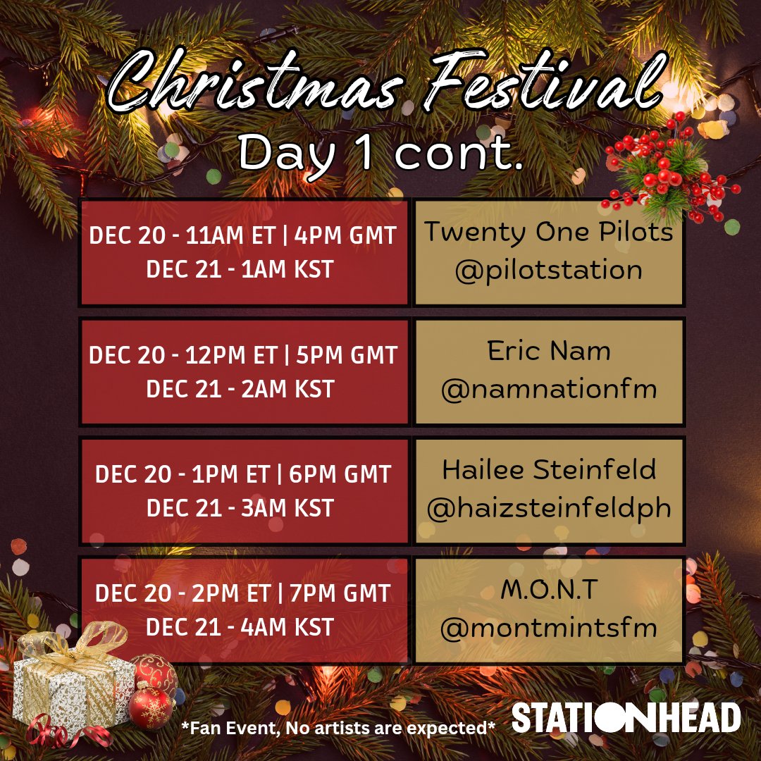brosesradio's tweet image. LINEUP (Day 1)

These are the Christmas houses we will visit 🎄 , every station will have 1 hour and have about 3 songs of Christmas cheer along with their artists music ☃️

Please share and invite everyone 🎅

#SHXmasFest2024 @STATIONHEAD