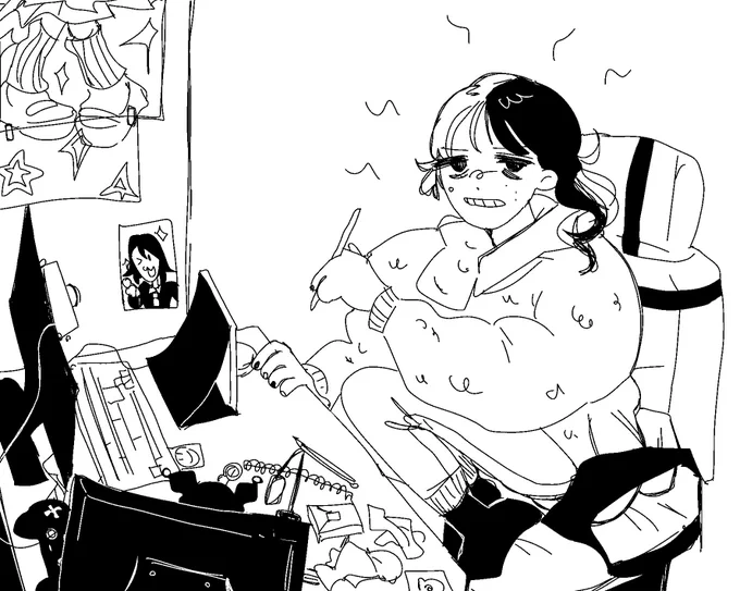 forced to be an audience-pleaser, extroverted social media active artist influencer, born to be an introverted bedrotter expert hikikomori artist that looks like this 95% of the time 