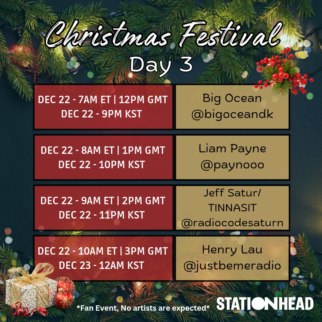 brosesradio's tweet image. LINEUP (Day 3)

These are the Christmas houses we will visit 🎄 , every station will have 1 hour and have about 3 songs of Christmas cheer along with their artists music ☃️

Please share and invite everyone 🎅

#SHXmasFest2024 @STATIONHEAD