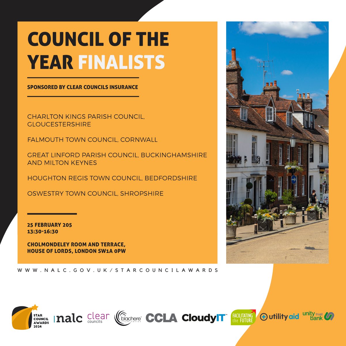 <a href="/TownExmouth/">ExmouthTownCouncil</a> <a href="/UkFalmouth/">Falmouth Town Council (UK)</a> <a href="/godalmingtc/">@godalmingtc</a> @PZCouncil <a href="/grandaddyMarco/">Mark Williams</a> <a href="/Cloudy_IT_UK/">CloudyIT</a> <a href="/bmkalc/">BMKALC</a> <a href="/EALCnews/">Essex Association of Local Councils</a> <a href="/KentLocCouncil/">Kent Association of Local Councils</a> <a href="/SuffolkALC/">SUFFOLK Association of Local Councils</a> <a href="/_WALC/">Warks & West Mid ALC</a> <a href="/VisitRedruth/">Visit Redruth</a> <a href="/PolegateTC/">Polegate Town Council</a> <a href="/t0mgreenaway/">Cllr Tom Greenaway 🔸</a> <a href="/AbingdonTC/">Abingdon-on-Thames Town Council</a> <a href="/FownhopePC/">Fownhope Parish Council</a> <a href="/abbysloughh/">Abby Slough</a> <a href="/HoughtonRegisTC/">Houghton Regis Town Council</a> <a href="/UA_Energy/">Utility Aid</a> <a href="/NantwichTC/">NantwichTownCouncil</a> <a href="/victoriaranford/">Victoria Ranford</a> @NewsFTC <a href="/unitytrustbank/">Unity Trust Bank</a> 🏆 Making a change.

#StarCouncilAwards Council of the Year finalists:

🟡 <a href="/CkParish/">CK Parish Council</a>, #Gloucestershire
🟡 <a href="/UkFalmouth/">Falmouth Town Council (UK)</a>, #Cornwall
🟡 <a href="/GreatLinfordPC/">Great Linford Parish Council</a>, #Buckinghamshire &amp; #MiltonKeynes
🟡 <a href="/HoughtonRegisTC/">Houghton Regis Town Council</a>, #Bedfordshire
🟡 <a href="/OswestryTC/">Oswestry Town Council</a>, #Shropshire

🤝 Sponsored by <a href="/blachereuk/">@BlachereUK</a>