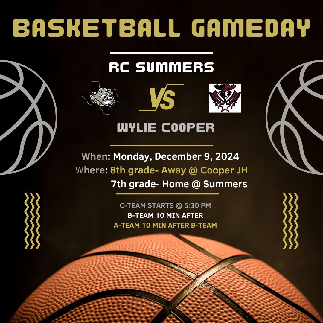 🚨GAMEDAY ALERT🚨

It's that time of the week again! Come out and support your Summers Basketball teams as they take on Wylie Cooper!

8th Grade: Away @ Wylie Cooper JH
wyliesports.rankone.com/Website/Main/C…

7th Grade: Home @ Summers MS
rcisd.org/o/rcisd/page/t…

#futuredawgs #BEaDawg #oneRC