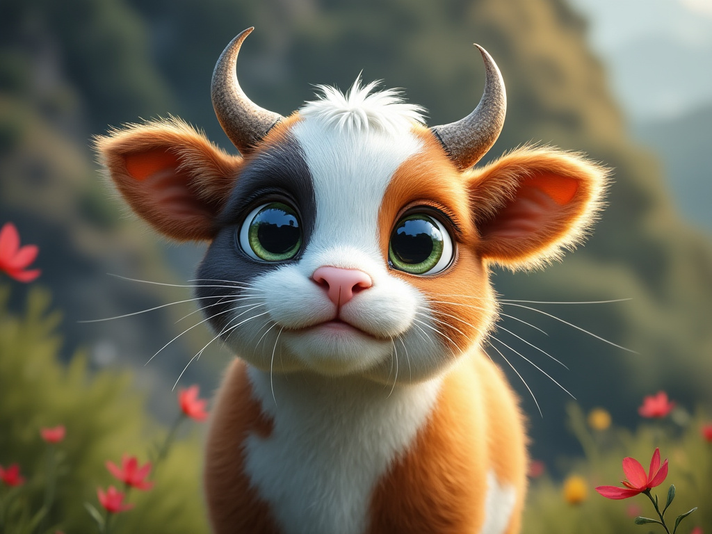 SitriAiArt's tweet photo. A cute little CatCow
#AiArt #cat #cow #ears #whiskers #cartoon #disney #cute #hybrid #bovine #whiskers #calico #CatCow #meowooo https://t.co/0KZUvbI7Mq