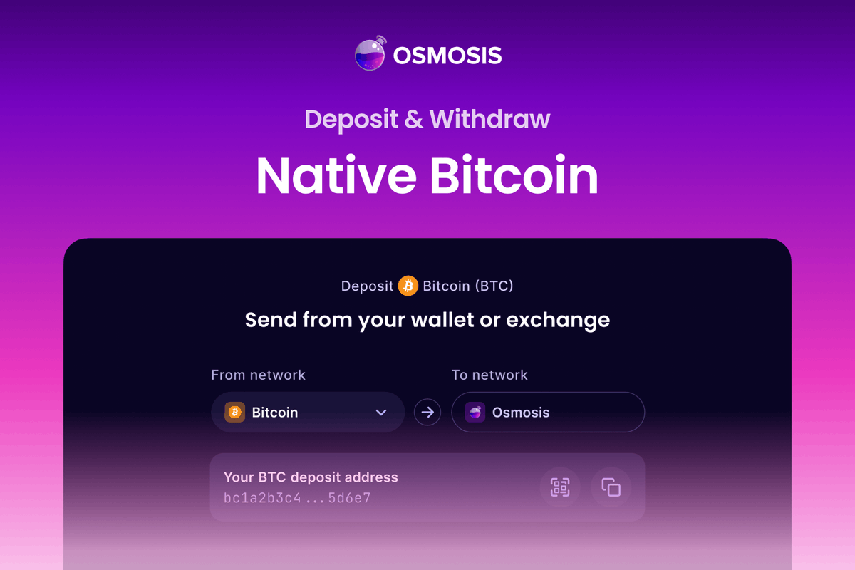 ICYMI 👀 In just one simple step, you can now transfer native $BTC from any Bitcoin wallet or exchange directly to Osmosis 🧪

Powered by <a href="/nomicbtc/">Nomic</a>, native Bitcoin can now be bridged to Osmosis in a decentralized and non-custodial way — with no fees! 🤯