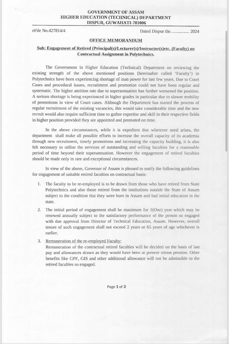 NEPFAA_official's tweet photo. HCM @himantabiswa sir, Part-time faculties of Polytechnics &amp; Engg. Clgs are not upgraded to 3F till date even after CABINET DECISION of 24th Sept, 24. Instead Govt. is engaging RETIRED faculties. Pls save our future sir. @ranojpeguassam @CMOfficeAssam https://t.co/4TDwvPbgL0