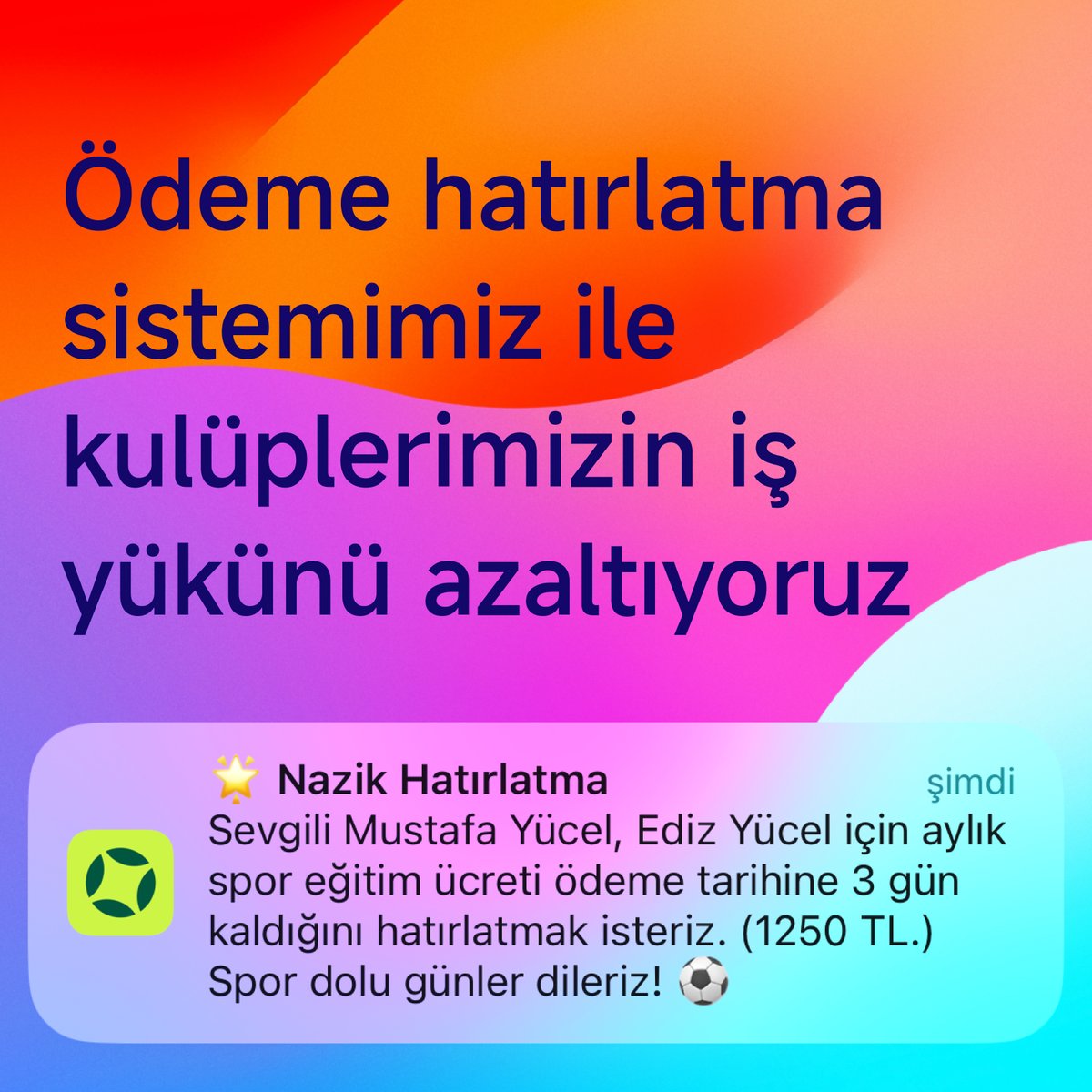 SportioTeamApp's tweet photo. 🤝 Kulüplerimiz, spor okullarımız ve velilerimiz için yeni dönem!

Ödeme hatırlatma sistemimiz ile kulüplerimizin iş yükünü azaltıyor, velilerimizi zamanında bilgilendiriyoruz.
✨
#sporyönetimi #kulüpyönetimi #sporokulu https://t.co/gJEAPQhWbq