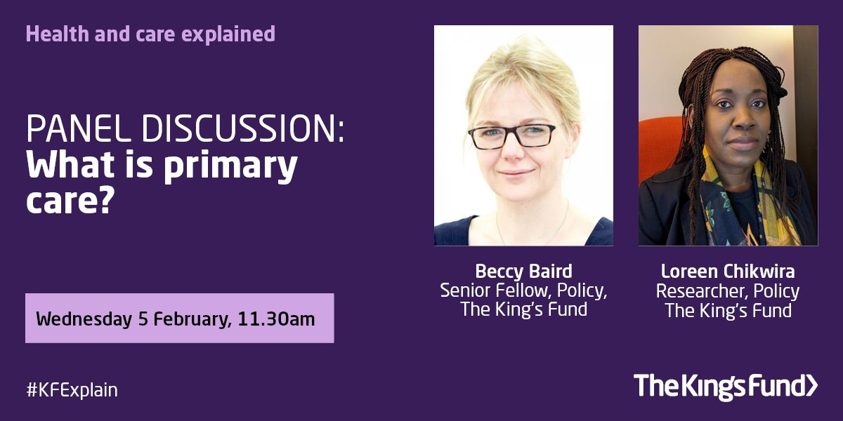 TheKingsFund's tweet image. Find out about the role primary care services play at our online event in February. @BeccyA will be joined by @Lochiks to discuss how primary care is funded, how that money is spent &amp;amp; what the government might do to tackle issues in this area. #KFExplain kingsfund.org.uk/events/health-…