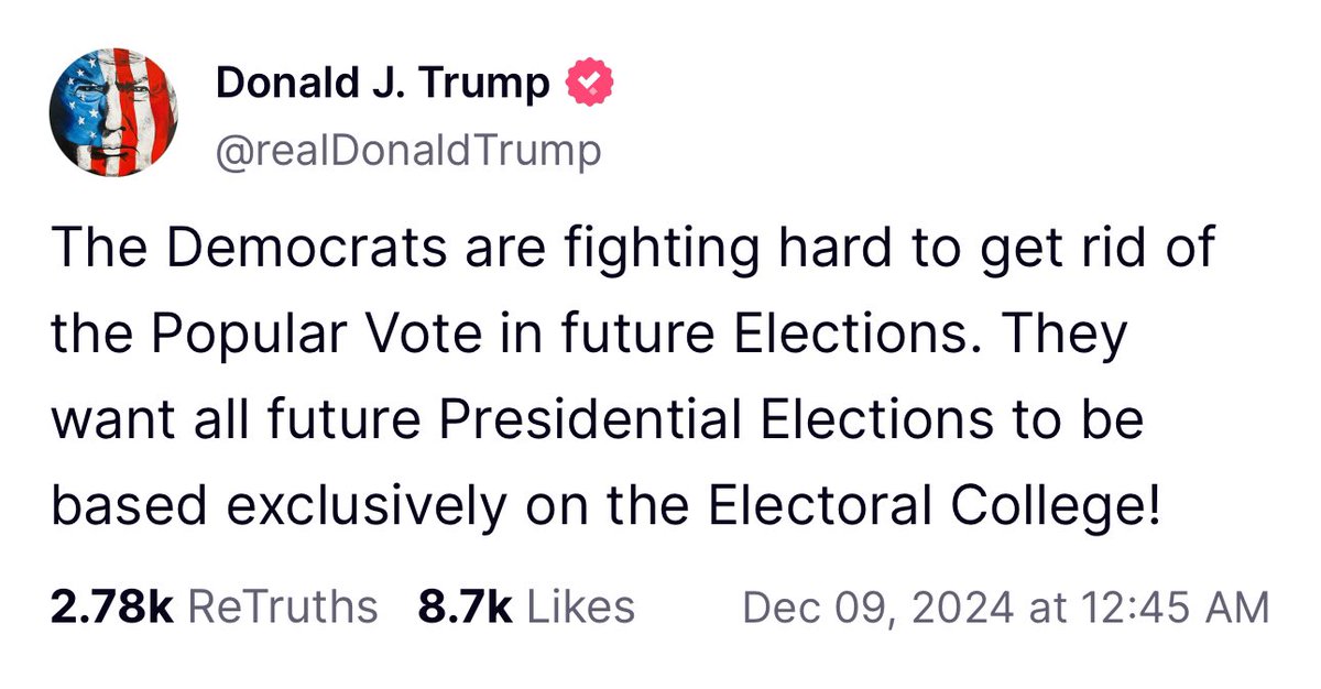 patriottakes's tweet photo. Up late last night, Trump falsely suggested presidential elections are not exclusively based on the Electoral College.

A stunning display demonstrating a lack of basic Constitutional understanding. https://t.co/Q3l0FXTF5e