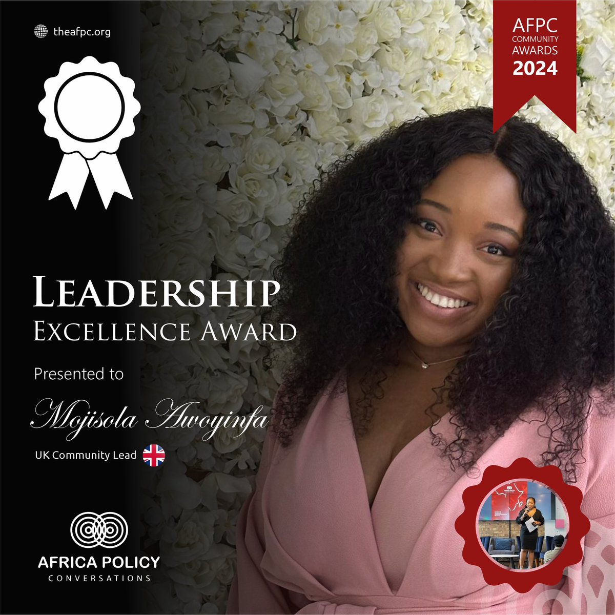 LetsTalkPolicy_'s tweet image. 🌟 Leadership Excellence Award 🌟

Congrats to Mojisola Awoyinfa! 🎉
As AFPC UK’s leader, Moji drives impactful policy conversations, organizes events, and inspires our community with her dedication.

Thank you for championing AFPC’s vision! 🙌 #Leadership #AFPC