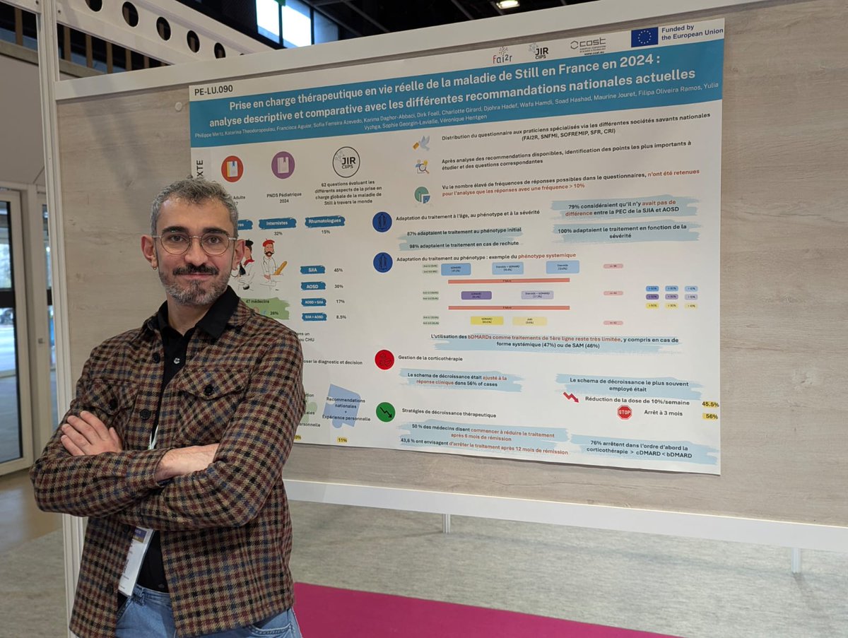 JIRcohort (@jrcohort) on Twitter photo Proud to see the #JIRCliPS represented at #SFR2024! Thanks to @Philippe_Mertz2 for presenting his poster: "Prise en charge thérapeutique en vie réelle de la maladie de Still en France", a collaboration between JIR CliPS and <a href="/contactfai2r/">Filière de santé FAI²R</a> .
#StillDisease #PediatricRheumatology Proud to see the #JIRCliPS represented at #SFR2024! Thanks to @Philippe_Mertz2 for presenting his poster: "Prise en charge thérapeutique en vie réelle de la maladie de Still en France", a collaboration between JIR CliPS and <a href="/contactfai2r/">Filière de santé FAI²R</a> .
#StillDisease #PediatricRheumatology