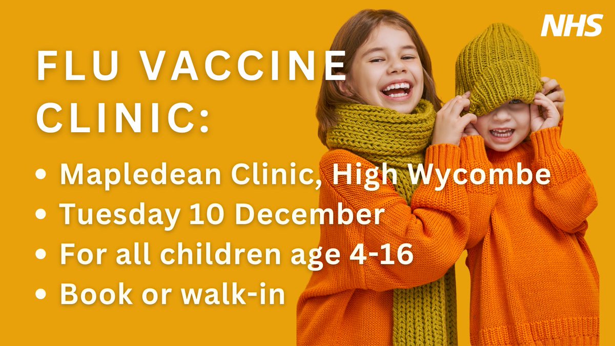 NHS_Bucks's tweet image. Catch up #flu vaccine clinics for primary, secondary &amp;amp; eligible children. 10 Dec, 3.30-4.30pm Mapledean clinic, Cressex Rd, #HighWycombe. Don’t let your child miss out! Call 01494 323000, walk-in or click on the missed school sessions email booking link. ow.ly/cCbT50Umpto