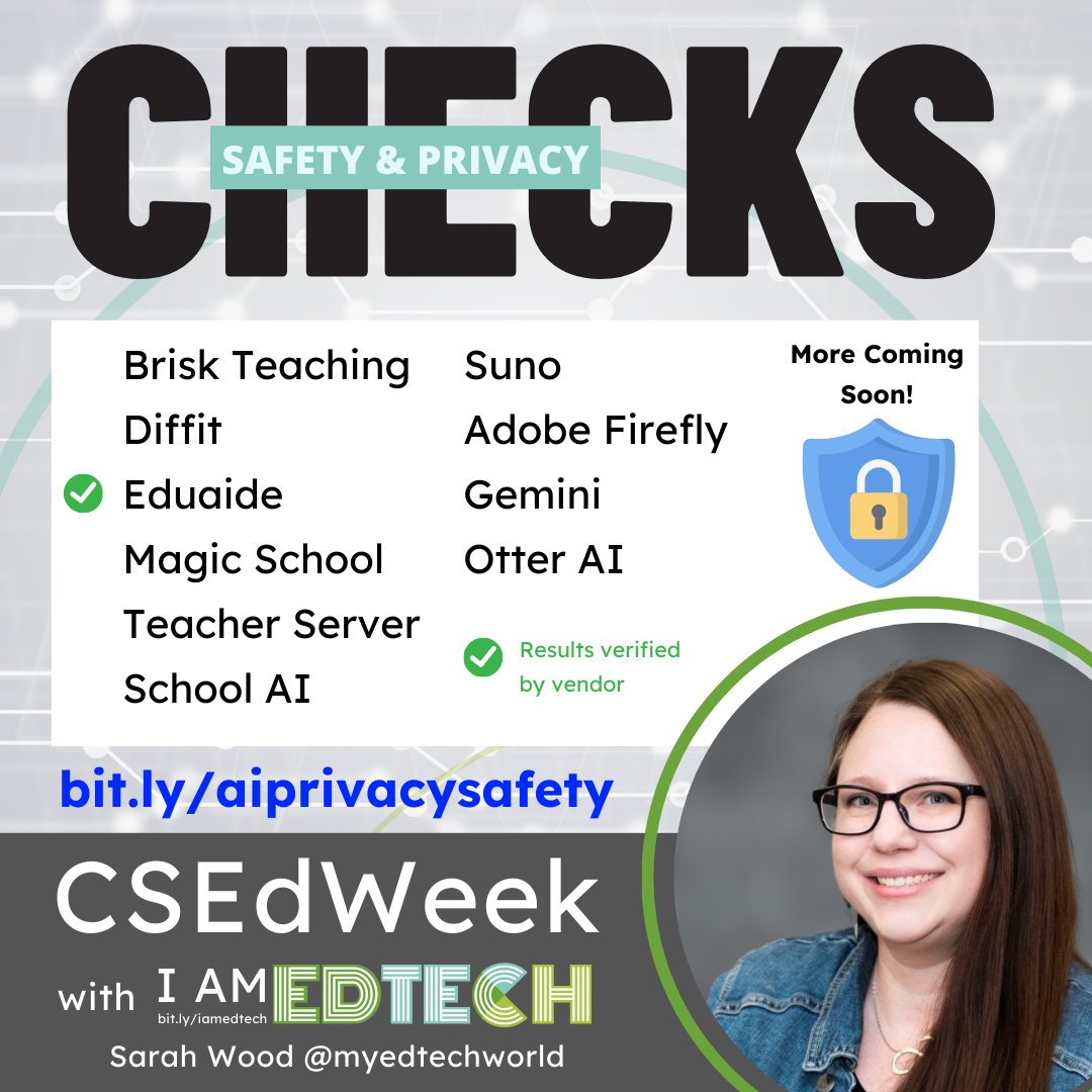 🚨 Are you aware of the safety and privacy policies for AI tools? I have developed a resource to analyze the safety measures of various AI tools educators may be using! Check it out: bit.ly/aiprivacysafety #iamedtech #CSEdWeek <a href="/tramperk/">Keith Tramper</a> <a href="/KatFred112233/">Katherine Fredrickson</a> <a href="/kentisd/">Kent ISD</a> <a href="/amandawalma/">Amanda Walma (Kent ISD- PD Hub)</a>
