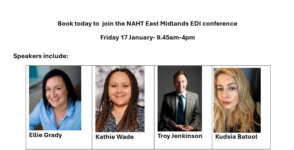 NAHTLincs's tweet photo. Come join our EDI conference - 17 January 2025   
* Discuss benefits to being an inclusive school  
* Learn about Red flag language and how to tackle it 
* Recognise unconscious bias and techniques to reduce it.
Book today https://t.co/ikgaN09h7W 
£40 for members, £60 Non-members https://t.co/OdEFLS1eDK