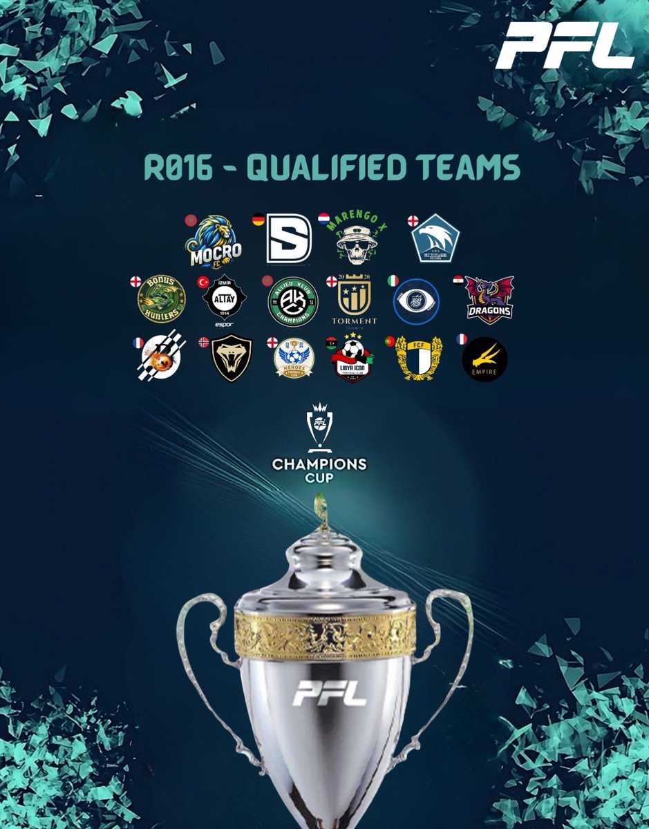 PFL (@officialpfl_) on Twitter photo 🏆Champions Cup
⚽️ <a href="/EASPORTSFC/">EA SPORTS FC</a> 25
🎙️<a href="/RhinoCasts11/">RhinoCasts</a> x <a href="/CasterPed/">Ped</a>
Congratulations to all the teams that successfully qualified and earned their place in the Round of 16! This stage marks a significant milestone in the competition.
🇲🇦 <a href="/MOCRO_FC/">Mocro FC</a>
🇩🇪 <a href="/DIGITALSportsGG/">DIGITAL Sports</a>
🇳🇱 <a href="/MarengoXI/">Marengo x</a> 🏆Champions Cup
⚽️ <a href="/EASPORTSFC/">EA SPORTS FC</a> 25
🎙️<a href="/RhinoCasts11/">RhinoCasts</a> x <a href="/CasterPed/">Ped</a>
Congratulations to all the teams that successfully qualified and earned their place in the Round of 16! This stage marks a significant milestone in the competition.
🇲🇦 <a href="/MOCRO_FC/">Mocro FC</a>
🇩🇪 <a href="/DIGITALSportsGG/">DIGITAL Sports</a>
🇳🇱 <a href="/MarengoXI/">Marengo x</a>