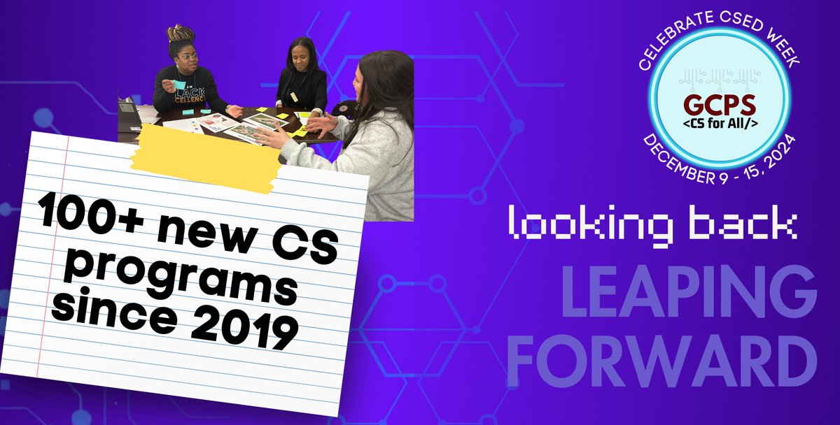 GwinnettSchools's tweet image. It’s CSEdWeek! Join us as we celebrate the amazing growth of computer science experiences for GCPS students with the CSEdWeek theme, “Looking Back, Leaping Forward.” Get our CSEdWeek Family Toolkit to celebrate #GCPSCS4All here: gcpsk12.org/programs-and-s…