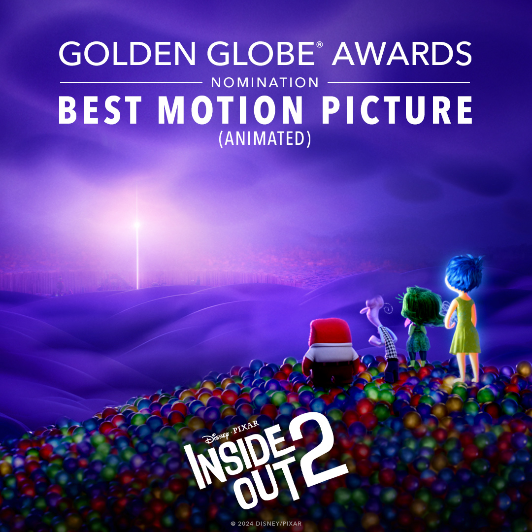 Pixar's tweet photo. Congratulations to the cast and crew of Pixar's #InsideOut2 for their Golden Globe nomination for Best Motion Picture, Animated. 💜👏 https://t.co/nyTGAtaPsm