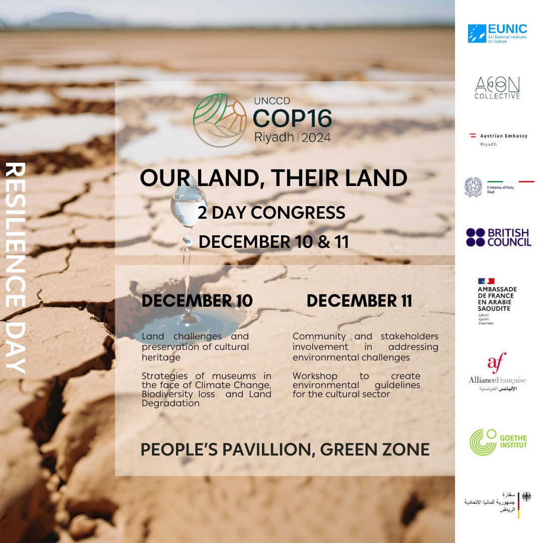 Italy in KSA (@italyinksa) on Twitter photo The 🇮🇹 Embassy , as EUNIC Cluster Riyadh President, in collaboration with <a href="/aeon_collective/">AEON Collective</a>, invites you to “Our Land, Their Land”, a 2-day congress <a href="/Cop16Riyadh/">COP16 Riyadh</a> on Dec 10-11. Explore climate, heritage, and land preservation. Register now at this link 👇
linktr.ee/amb.riad.ksa The 🇮🇹 Embassy , as EUNIC Cluster Riyadh President, in collaboration with <a href="/aeon_collective/">AEON Collective</a>, invites you to “Our Land, Their Land”, a 2-day congress <a href="/Cop16Riyadh/">COP16 Riyadh</a> on Dec 10-11. Explore climate, heritage, and land preservation. Register now at this link 👇
linktr.ee/amb.riad.ksa