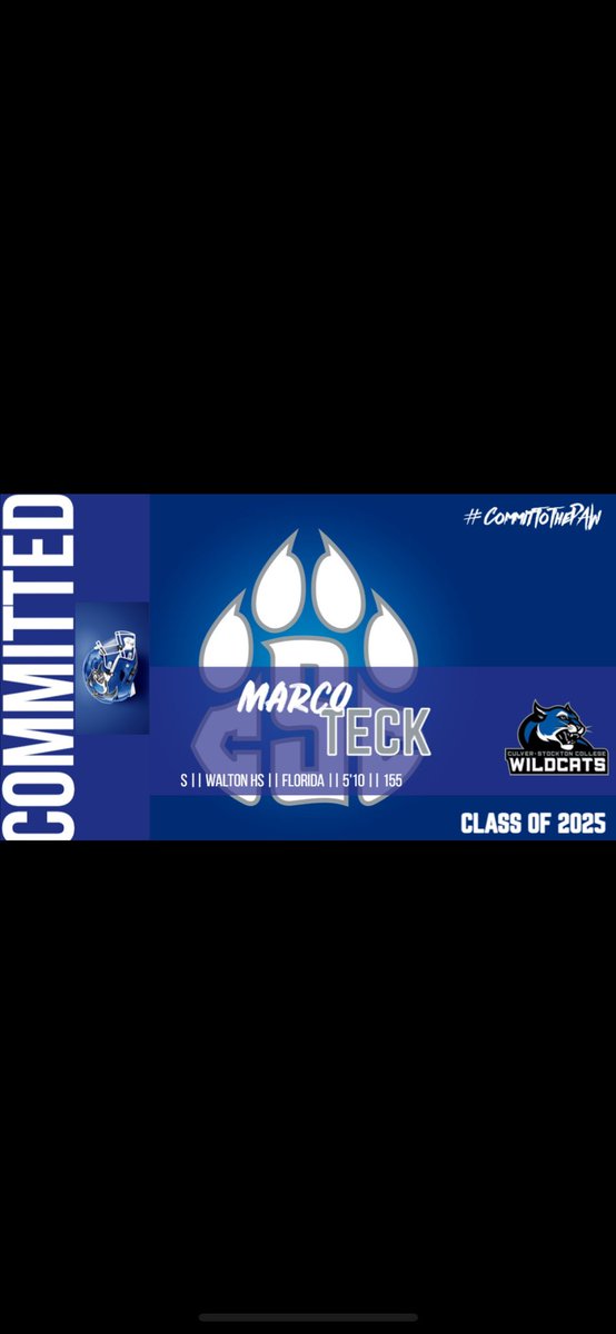 Teck4Marco's tweet photo. I am beyond blessed and honored to announce that after a long hard thought of where god wants me to be I have decided to commit to @CSCwildcatsFB Thank you to all my former and current coaches to help me get to where I am today! Go Wildcats💙 🖤!!  @CoachBowman55 https://t.co/OP3nC1JTL0