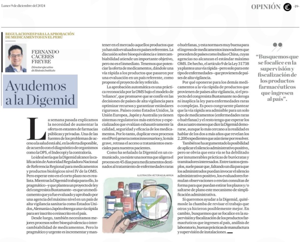 Que Digemid no bloquee el acceso a medicinas eficaces.
Por <a href="/fdocaceres/">Fernando Cáceres</a> vía <a href="/elcomercio_peru/">El Comercio</a>