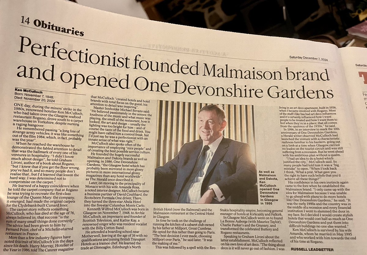The Wyllie family is sorry to hear about the death of hotelier extraordinaire, Ken McCulloch. Ken commissioned George at the ‘start’ of his career as an artist. George made sculpture for La Bonne Auberge and Charlie Parker’s, two of Ken’s early projects in hospitality.