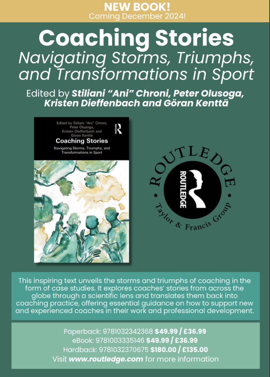 Dr Pete Olusoga (@peteolusoga) on Twitter photo 🚨 EXCITING BOOK NEWS🚨
Our new book, COACHING STORIES: NAVIGATING STORMS, TRIUMPHS, AND TRANSFORMATIONS IN SPORT
Out on 27-12-2024!
Available to pre-order right here: routledge.com/Coaching-Stori…
<a href="/AASPTweets/">AASP</a> <a href="/ICCE_coaching/">International Council for Coaching Excellence</a> <a href="/BPS_DSEP/">BPS Sport & Exercise Psychology (DSEP)</a> <a href="/BASES_Psy/">BASES Division of Psychology</a> 🚨 EXCITING BOOK NEWS🚨
Our new book, COACHING STORIES: NAVIGATING STORMS, TRIUMPHS, AND TRANSFORMATIONS IN SPORT
Out on 27-12-2024!
Available to pre-order right here: routledge.com/Coaching-Stori…
<a href="/AASPTweets/">AASP</a> <a href="/ICCE_coaching/">International Council for Coaching Excellence</a> <a href="/BPS_DSEP/">BPS Sport & Exercise Psychology (DSEP)</a> <a href="/BASES_Psy/">BASES Division of Psychology</a>