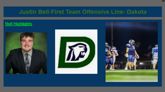 All County 1st Team Offensive Line Tier 1. <a href="/DakotaFootball/">Dakota Football</a> Justin Bell <a href="/justinbell0426/">Justin Bell 3🌟</a>