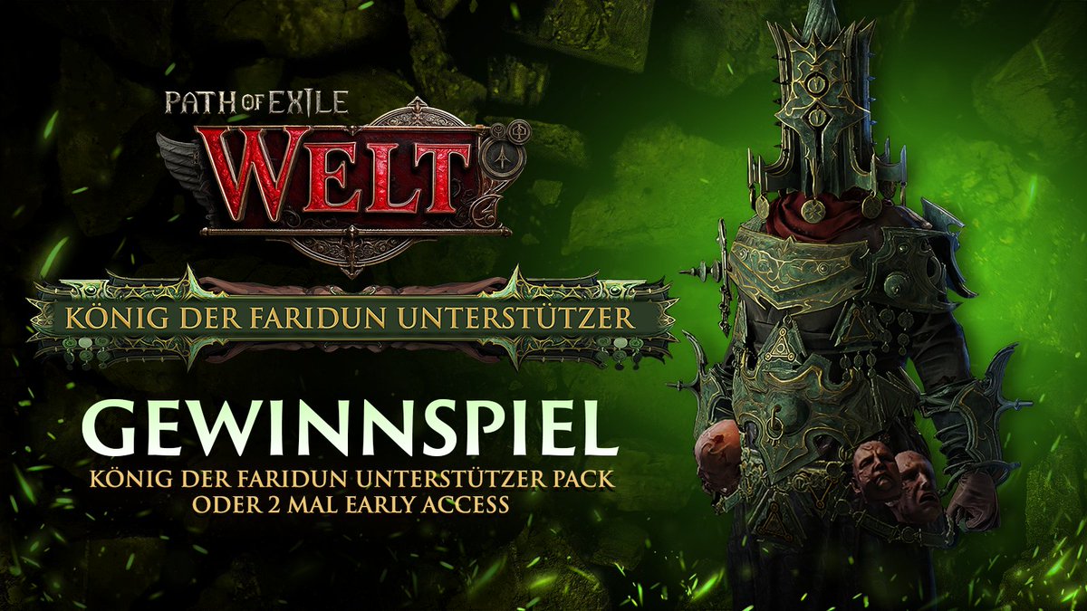 Gewinn ein König der Faridun Unterstützer Pack im Wert von 100 € inkl. 2x 𝐄𝐚𝐫𝐥𝐲 𝐀𝐜𝐜𝐞𝐬𝐬 zu  𝐏𝐚𝐭𝐡 𝐨𝐟 𝐄𝐱𝐢𝐥𝐞 𝟐!

🙌Like den Tweet und Follow von <a href="/PoE2Welt/">Path of Exile 2 Welt</a> 

Teilnahme bis 14.12. um 20 Uhr

#Werbung
Disclaimer:  Ab 18. Rechtsweg ausgeschlossen. Keine